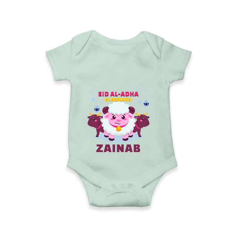 "EID AL-ADHA Blessings" Themed Personalized Romper - MINT GREEN - 0 - 3 Months Old (Chest 16")