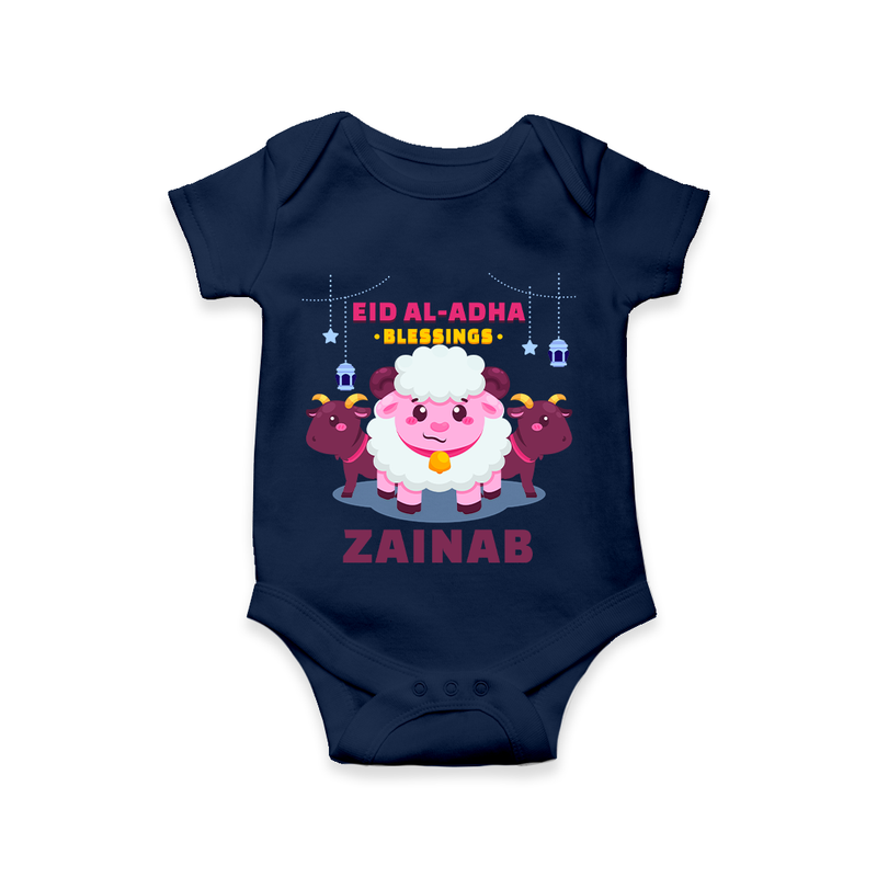 "EID AL-ADHA Blessings" Themed Personalized Romper - NAVY BLUE - 0 - 3 Months Old (Chest 16")