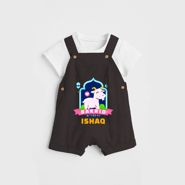 Celebrate The "Bakrid Celebrations" Themed Personalized Kids Dungaree set - CHOCOLATE BROWN - 0 - 5 Months Old (Chest 17")