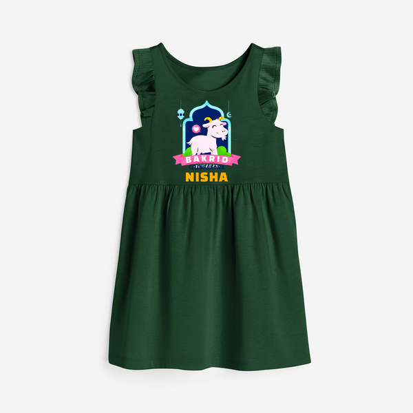 Celebrate The "Bakrid Celebrations" Themed Personalized Frock for Baby girls - BOTTLE GREEN - 0 - 6 Months Old (Chest 18")