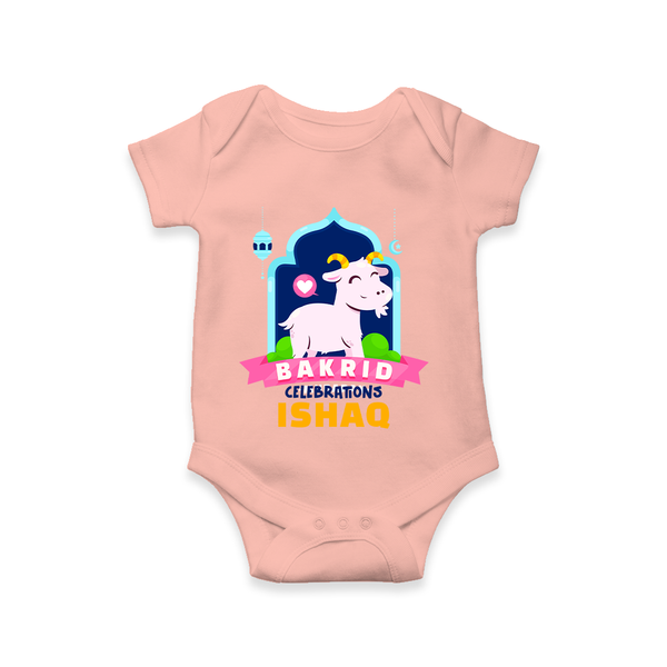 "Bakrid Celebrations" Themed Personalized Romper - PEACH - 0 - 3 Months Old (Chest 16")