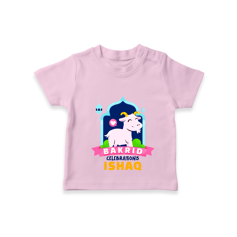 "Bakrid Celebrations" Themed Personalized Kids T-shirt - PINK - 0 - 5 Months Old (Chest 17")