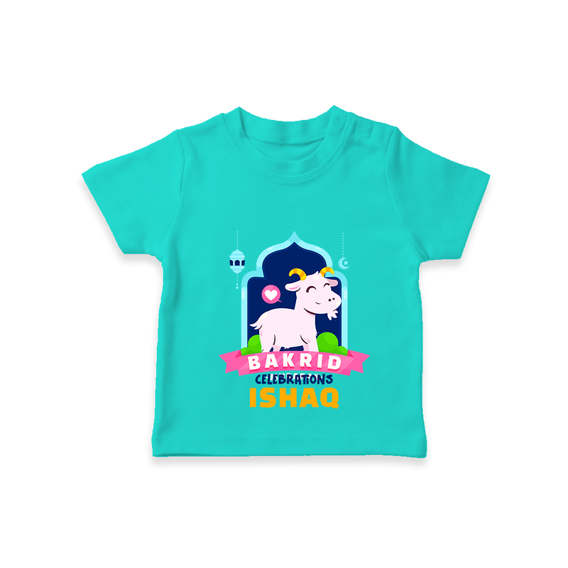"Bakrid Celebrations" Themed Personalized Kids T-shirt - TEAL - 0 - 5 Months Old (Chest 17")