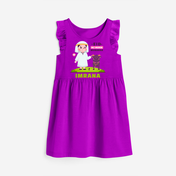 Celebrate The "Eid Al-Adha Mubarak" Themed Personalized Frock for Baby girls - PURPLE - 0 - 6 Months Old (Chest 18")