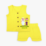 Celebrate The "Eid Al-Adha Mubarak" Themed Personalized Jabla set for Kids - YELLOW - 0 - 3 Months Old (Chest 9.8")