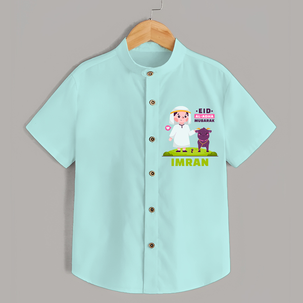 Celebrate The "Eid Al-Adha Mubarak" Themed Personalized Shirt for Kids - ARCTIC BLUE - 0 - 6 Months Old (Chest 21")