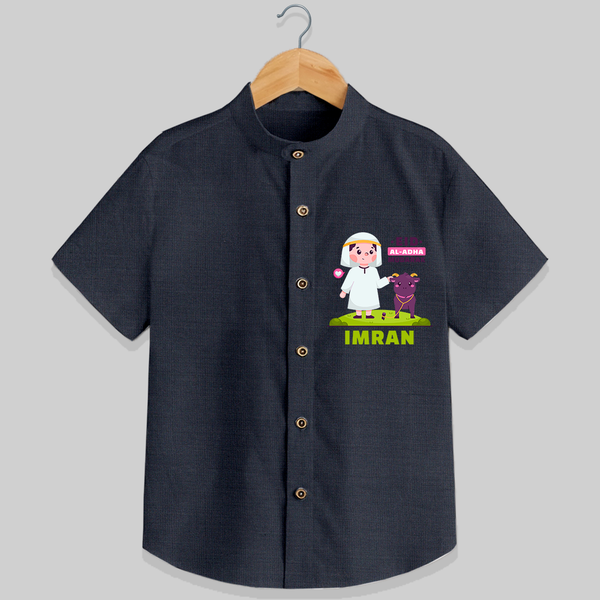 Celebrate The "Eid Al-Adha Mubarak" Themed Personalized Shirt for Kids - DARK GREY - 0 - 6 Months Old (Chest 21")
