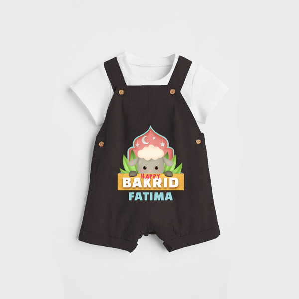 Celebrate The "Happy Bakrid" Themed Personalized Kids Dungaree set - CHOCOLATE BROWN - 0 - 5 Months Old (Chest 17")