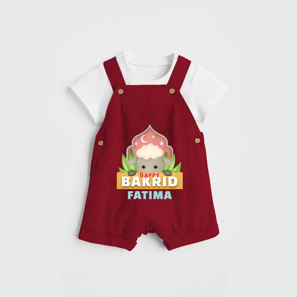 Celebrate The "Happy Bakrid" Themed Personalized Kids Dungaree set - RED - 0 - 5 Months Old (Chest 17")