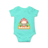 "Happy Bakrid" Themed Personalized Romper - ARCTIC BLUE - 0 - 3 Months Old (Chest 16")