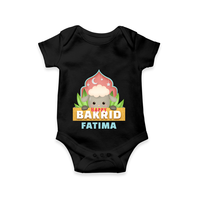 "Happy Bakrid" Themed Personalized Romper - BLACK - 0 - 3 Months Old (Chest 16")
