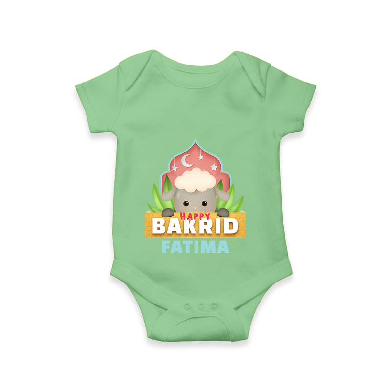 "Happy Bakrid" Themed Personalized Romper - GREEN - 0 - 3 Months Old (Chest 16")
