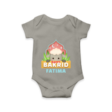 "Happy Bakrid" Themed Personalized Romper - GREY - 0 - 3 Months Old (Chest 16")