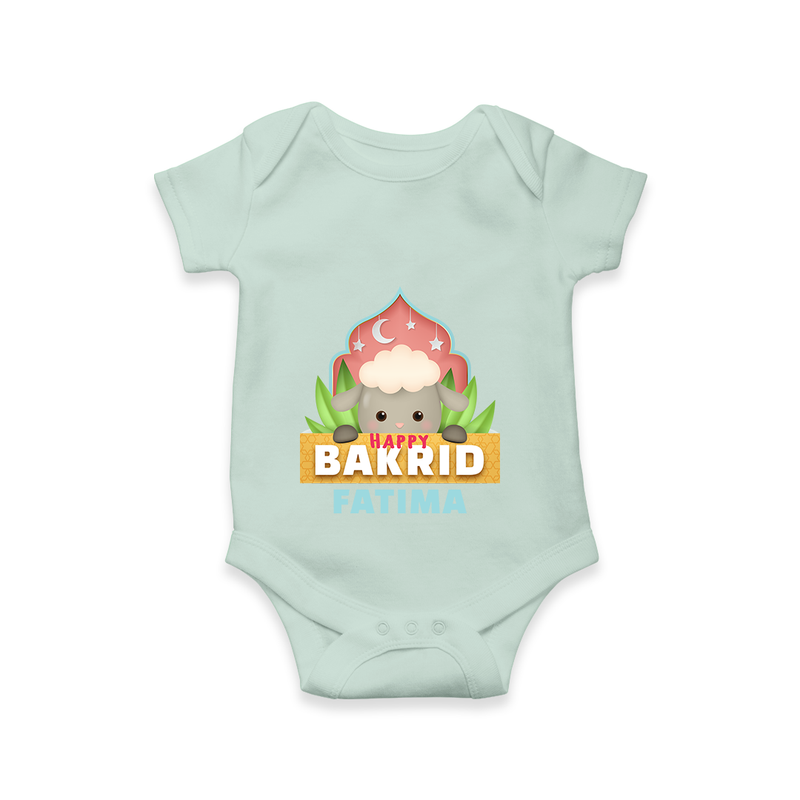 "Happy Bakrid" Themed Personalized Romper - MINT GREEN - 0 - 3 Months Old (Chest 16")