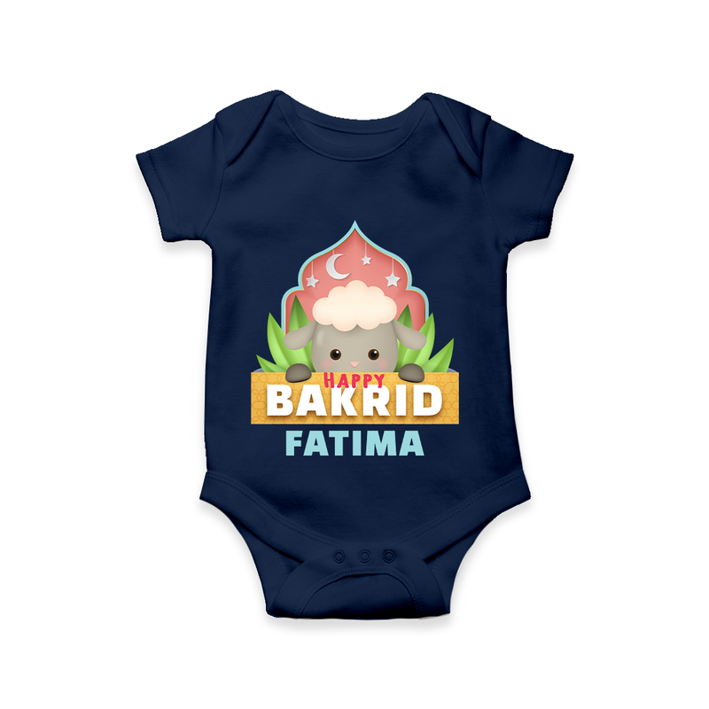 "Happy Bakrid" Themed Personalized Romper - NAVY BLUE - 0 - 3 Months Old (Chest 16")
