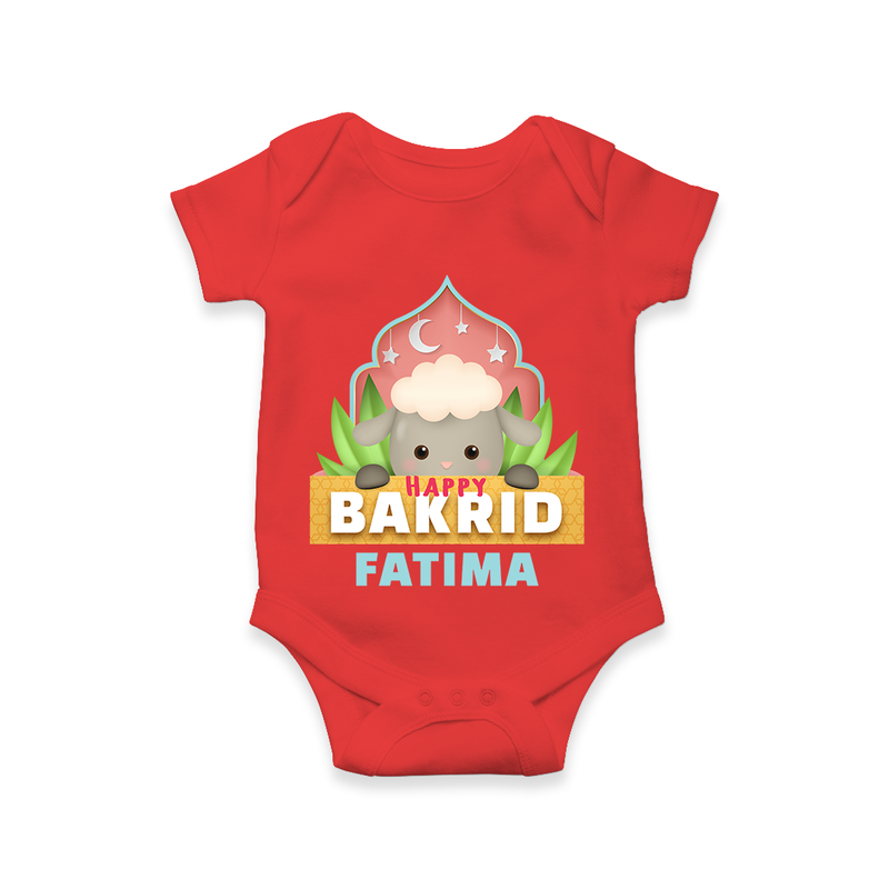 "Happy Bakrid" Themed Personalized Romper - RED - 0 - 3 Months Old (Chest 16")