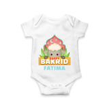"Happy Bakrid" Themed Personalized Romper - WHITE - 0 - 3 Months Old (Chest 16")