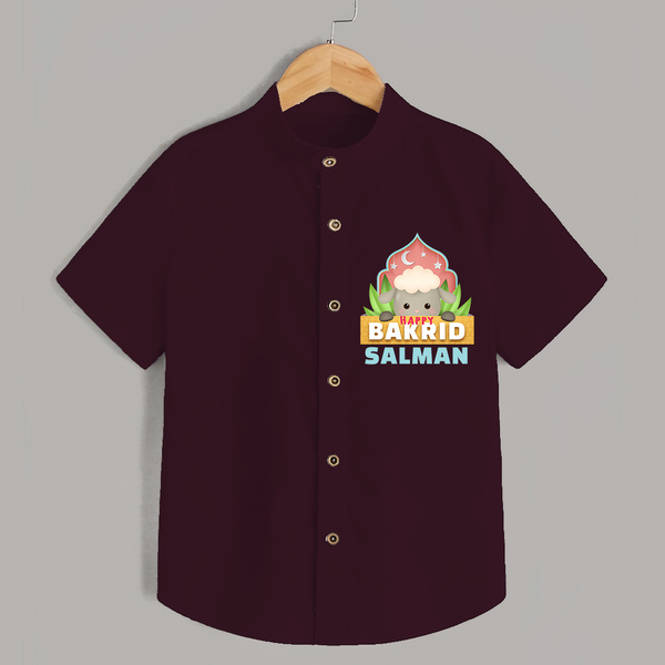 Celebrate The "Happy Bakrid" Themed Personalized Shirt for Kids - MAROON - 0 - 6 Months Old (Chest 21")