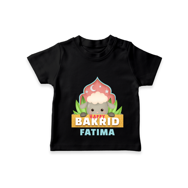 "Happy Bakrid" Themed Personalized Kids T-shirt - BLACK - 0 - 5 Months Old (Chest 17")