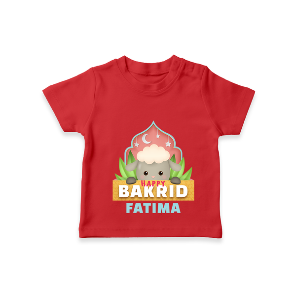 "Happy Bakrid" Themed Personalized Kids T-shirt - RED - 0 - 5 Months Old (Chest 17")