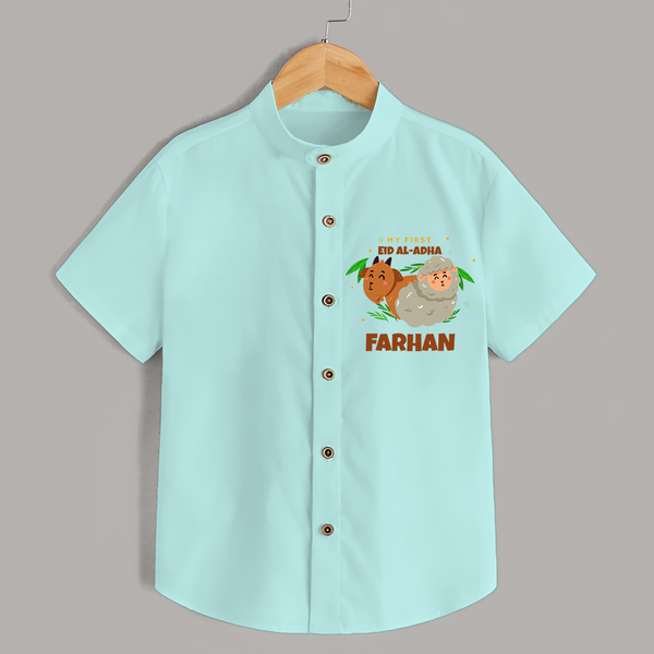 Celebrate The "My First EID AL-ADHA" Themed Personalized Shirt for Kids - ARCTIC BLUE - 0 - 6 Months Old (Chest 21")