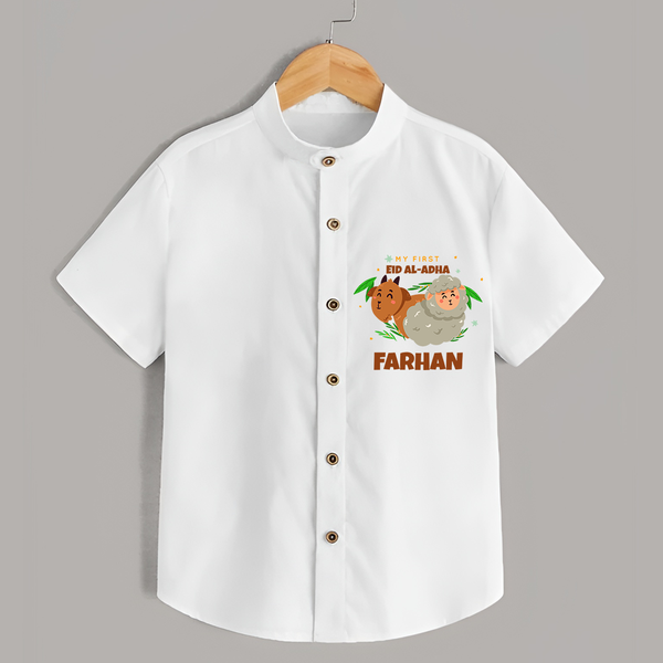 Celebrate The "My First EID AL-ADHA" Themed Personalized Shirt for Kids - WHITE - 0 - 6 Months Old (Chest 21")