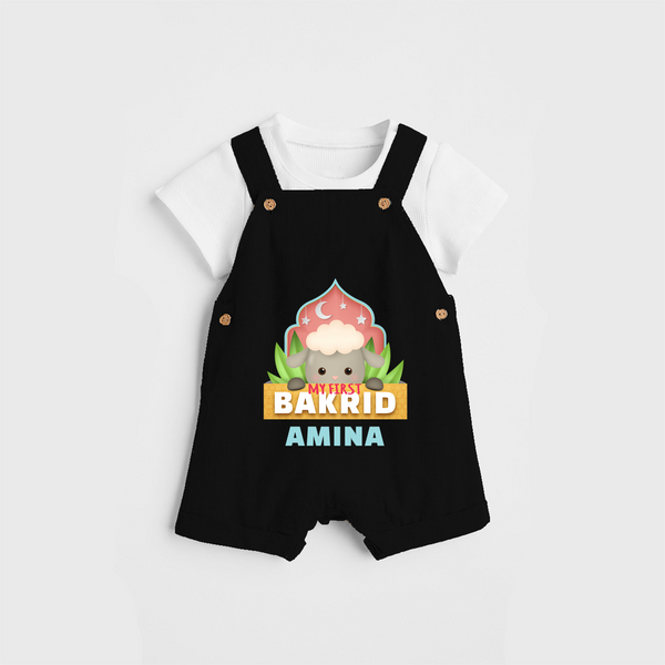 Celebrate The "My First Bakrid" Themed Personalized Kids Dungaree set - BLACK - 0 - 5 Months Old (Chest 17")