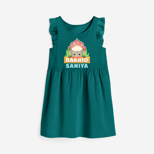 Celebrate The "My First Bakrid" Themed Personalized Frock for Baby girls - MYRTLE GREEN - 0 - 6 Months Old (Chest 18")