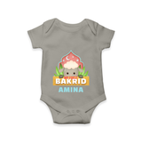 "My First Bakrid" Themed Personalized Romper - GREY - 0 - 3 Months Old (Chest 16")
