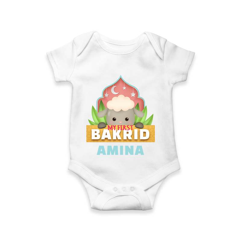 "My First Bakrid" Themed Personalized Romper - WHITE - 0 - 3 Months Old (Chest 16")
