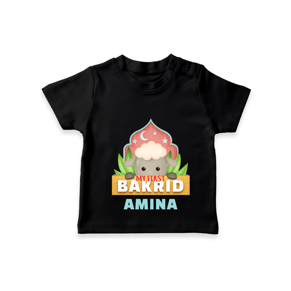 "My First Bakrid" Themed Personalized Kids T-shirt - BLACK - 0 - 5 Months Old (Chest 17")