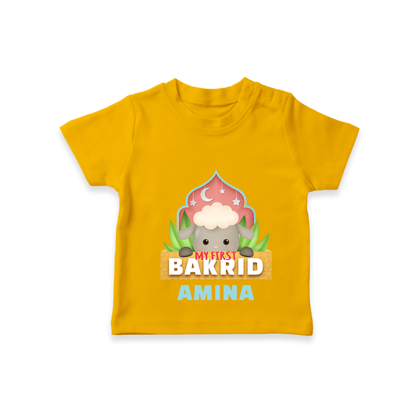 "My First Bakrid" Themed Personalized Kids T-shirt - CHROME YELLOW - 0 - 5 Months Old (Chest 17")