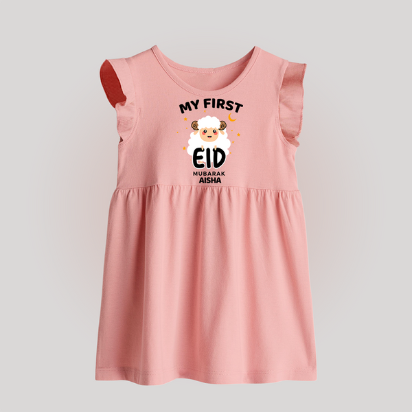 My First Eid Personalized Kids  Baby frock – Custom Name Edition - BABY PINK - 0 - 3 Months Old (Chest 17")