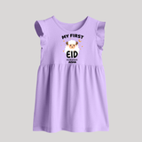 My First Eid Personalized Kids  Baby frock – Custom Name Edition - LILAC - 0 - 3 Months Old (Chest 17")