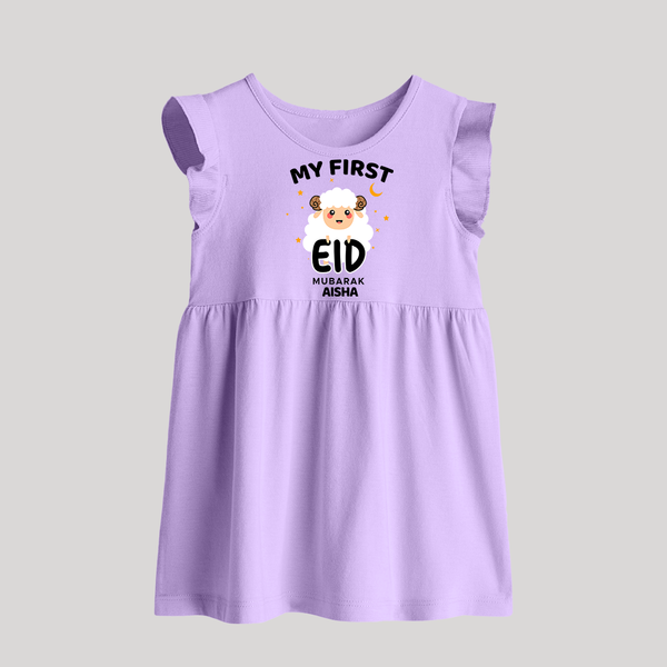 My First Eid Personalized Kids  Baby frock – Custom Name Edition - LILAC - 0 - 3 Months Old (Chest 17")