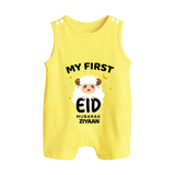 My First Eid Personalized Kids  Romper Suit – Custom Name Edition - PASTEL YELLOW - 0 - 5 Months Old (Chest 18")