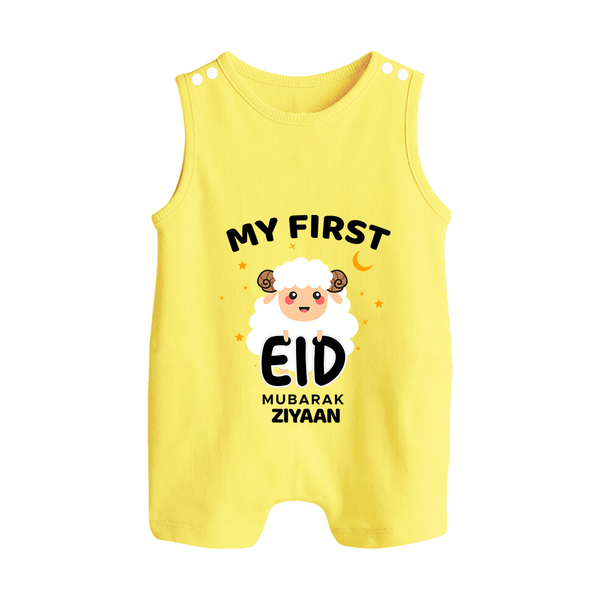 My First Eid Personalized Kids  Romper Suit – Custom Name Edition - PASTEL YELLOW - 0 - 5 Months Old (Chest 18")