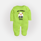 My First Eid Personalized Kids  Fullbody suit – Custom Name Edition - LIME GREEN - New Born (Chest 7.5")