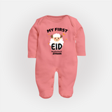 My First Eid Personalized Kids  Fullbody suit – Custom Name Edition - PEACH - New Born (Chest 7.5")