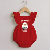 My First Eid Personalized Kids  Romper frock – Custom Name Edition - RED - 0 - 3 Months Old (Chest 19")