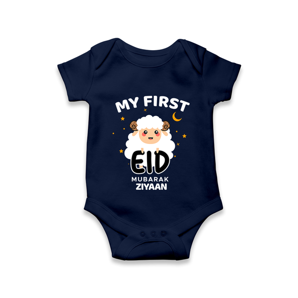 My First Eid Personalized Kids  Romper – Custom Name Edition - NAVY BLUE - New Born (Chest 14")