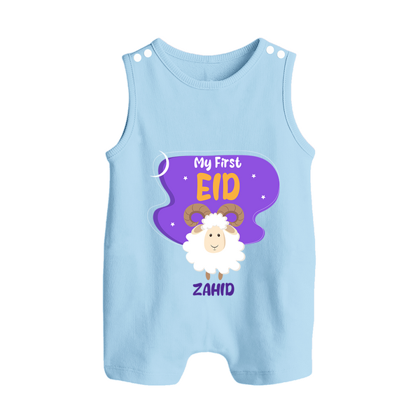 My First Eid Mubarak Customized  Romper Suit – Premium Festive Wear - BABY BLUE - 0 - 5 Months Old (Chest 18")