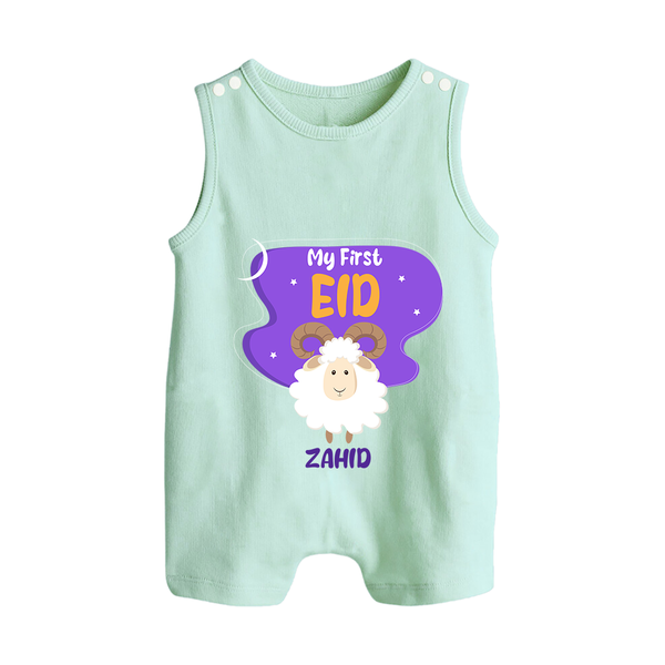 My First Eid Mubarak Customized  Romper Suit – Premium Festive Wear - MINT GREEN - 0 - 5 Months Old (Chest 18")