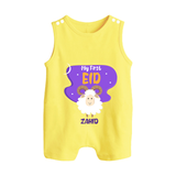 My First Eid Mubarak Customized  Romper Suit – Premium Festive Wear - PASTEL YELLOW - 0 - 5 Months Old (Chest 18")