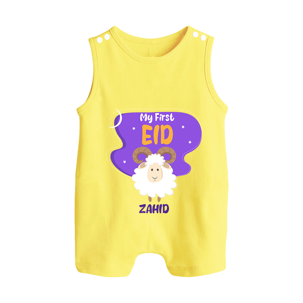 My First Eid Mubarak Customized  Romper Suit – Premium Festive Wear - PASTEL YELLOW - 0 - 5 Months Old (Chest 18")
