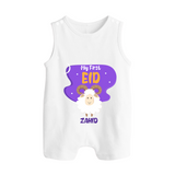 My First Eid Mubarak Customized  Romper Suit – Premium Festive Wear - WHITE - 0 - 5 Months Old (Chest 18")