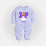 My First Eid Mubarak Customized  Fullbody suit – Premium Festive Wear - BABY BLUE - New Born (Chest 7.5")