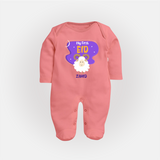 My First Eid Mubarak Customized  Fullbody suit – Premium Festive Wear - PEACH - New Born (Chest 7.5")