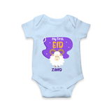 My First Eid Mubarak Customized  Romper – Premium Festive Wear - BABY BLUE - New Born (Chest 14")
