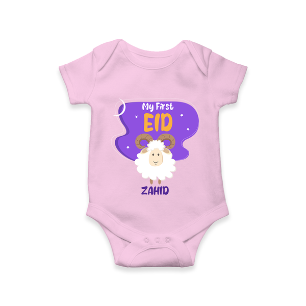 My First Eid Mubarak Customized  Romper – Premium Festive Wear - BABY PINK - New Born (Chest 14")
